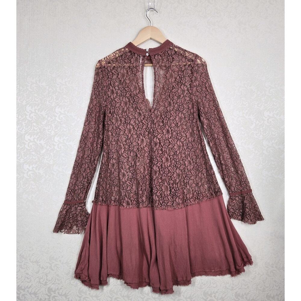 Free People Tell Tale Lace Tunic Dress M Rosy Coral Ethereal Fairycore Boho - Picture 8 of 16